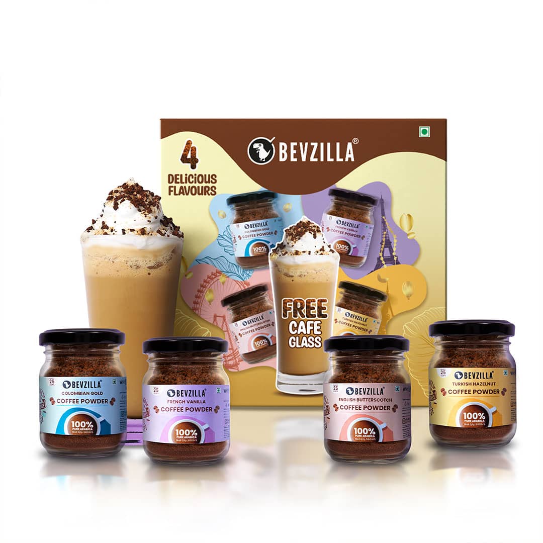 4 Flavoured Coffee Jars & Cafe Glass Gift Box - Image 5